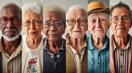 Diverse Elderly Individuals Display Wisdom in Unified Portraits.
