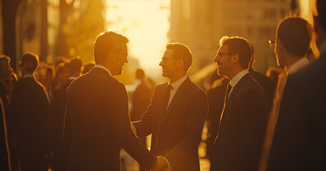 a group of business men shaking hands at a business meeting