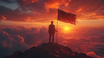 Flying the Flag: A Man's Journey to the Top of the World Generative AI - obrazy, fototapety, plakaty