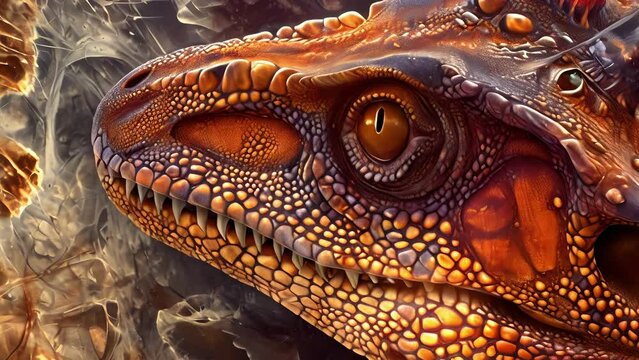 An illustration of a microscopic ysis of a dinosaurs skin impression revealing the unique scale and texture patterns that can provide insight into their appearance and behavior.