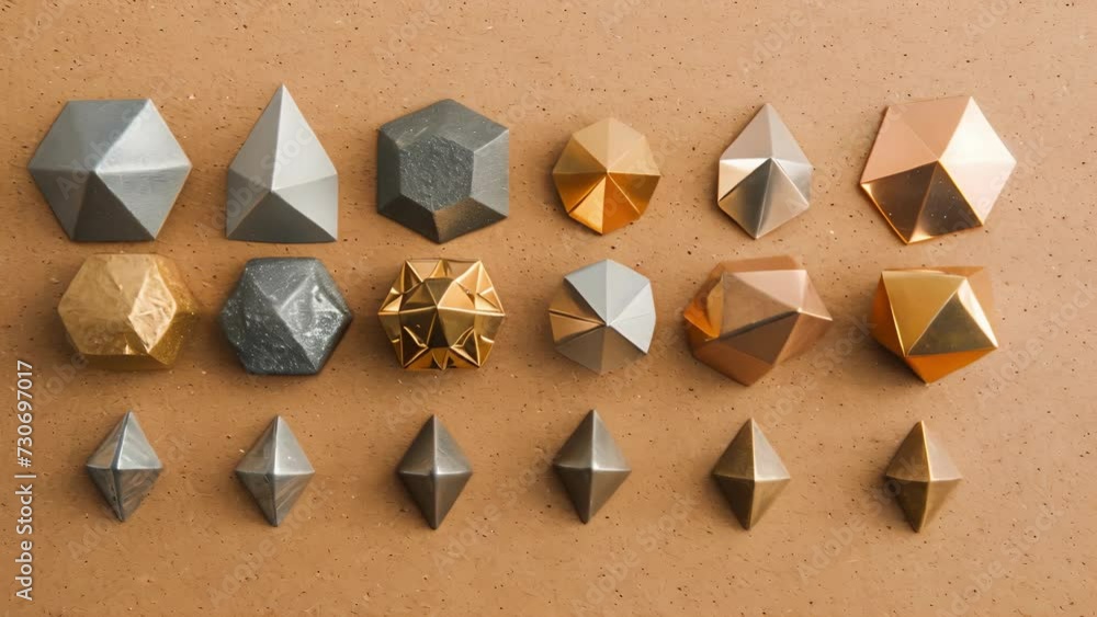 Poster a set of geometricshaped push pins in various metallic finishes adding a touch of modern flair to yo
