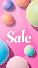 Colorful Balloons with Sale Sign Pink Background Discount. Background for Instagram Story, Banner