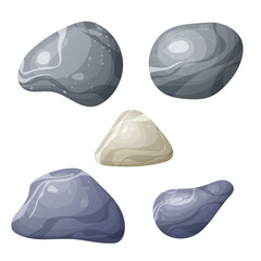 Round smooth pebble stone collection. Organic shape rock isolated. Various form of beach blob, splat. Ocean set vector illustration on white background