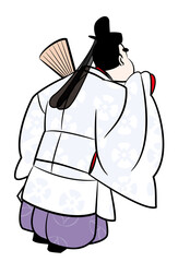 日本の貴族.のぞき見する直衣姿の男性。平安時代イメージイラスト