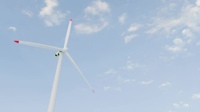 Wind turbine isolated on clear blue sky, renewable eco friendly green energy, 4k seamless loop