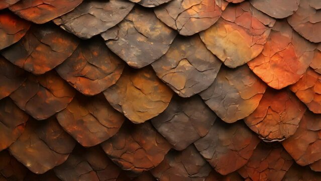 A unique and puzzling pattern of overlapping scales on a fossilized fragment potentially belonging to a yettobediscovered species of dinosaur.