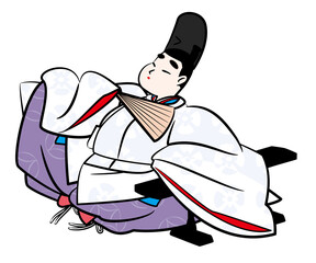日本の貴族.脇息に凭れるする直衣姿の男性。平安時代イメージイラスト