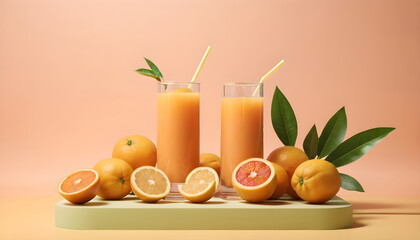 Fototapeta premium Orange fruit product vitamin on the podium beautiful 5
