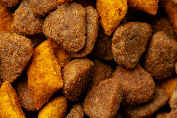 Dry pet food close up for background