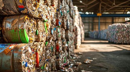 Stack of Plastic Bottles at Garbage Processing Plant