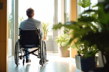Man in Wheelchair Gazing Out Window, Depicting Loneliness and Solitude