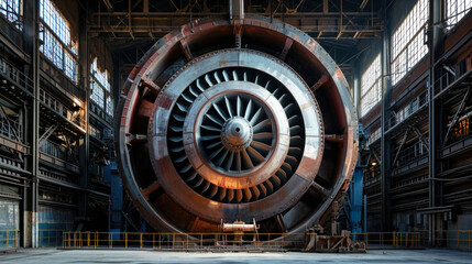 Fototapeta premium Large Jet Engine in Factory Workshop