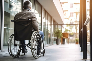 Obraz premium Man in Wheelchair Looking Out Window