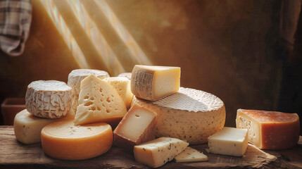 Fototapeta premium Assorted Cheeses on Wooden Cutting Board