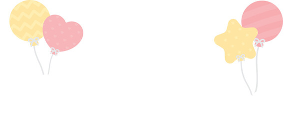 Cute white cloud with pastel colored balloon bottom border background