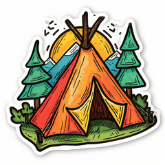 Tent, bright sticker on a white background