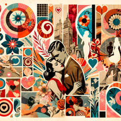 the abstract collage depicting a couple in love, inspired by the style of retro magazine cutouts. This unique and artistic representation captures the essence of vintage romance