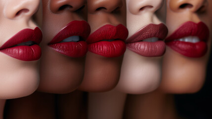 Bold lipstick choices showing on various skin shades. 