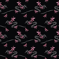 Fototapeta premium Japanese Pink Flower Wind Flow Vector Seamless Pattern