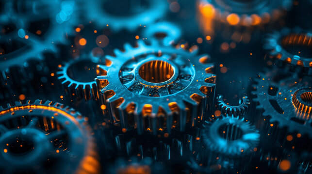 Closeup of various gears in action. Concept for business agility and dependability on every single gear to function at peak performance. 