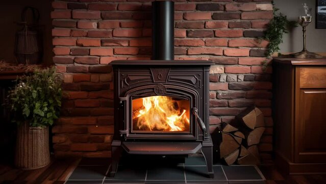 traditional inglenook fireplace with roaring log fire. seamless looping overlay 4k virtual video animation background 