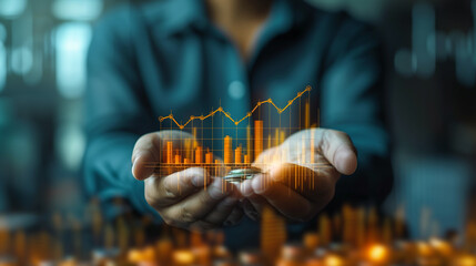 Hands displaying rising financial charts. Concept for prosperity and financial growth illustration. - obrazy, fototapety, plakaty