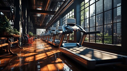 A photo of the interior of a modern fitness cen - obrazy, fototapety, plakaty