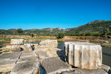 Scenic views of Claros (Klaros, Clarus), which was an ancient Greek sanctuary on the coast of Ionia. It contained a temple and oracle of Apollo, honored here as Apollo Clarius, İzmir