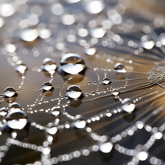 A macro shot of water droplets on a spider web.