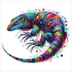 Abstract Monitor lizard multicolored paints colored drawing vector illustration