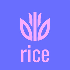 The image shows a pink logo with a stylized rice grain pattern in the middle.