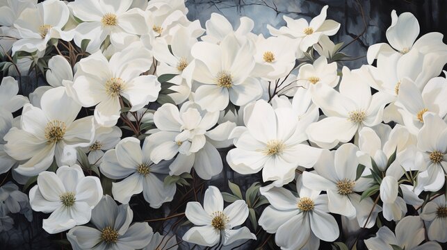 A lot of blooming white flowers, generative ai