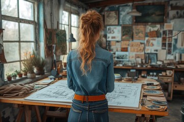 Designer in Gallery with Creative Sketches