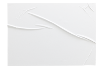 crumpled white paper texture , wrinkled poster template ,blank glued creased paper sheet mockup. white poster mockup on wall. empty paper mockup png, clipping path.