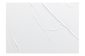 crumpled white paper texture , wrinkled poster template ,blank glued creased paper sheet mockup. white poster mockup on wall. empty paper mockup png, clipping path.
