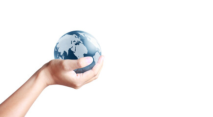 holding globe in his hand