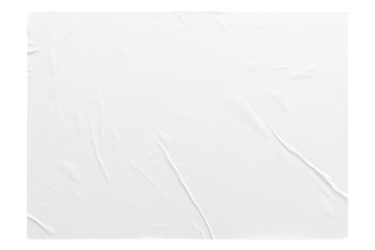 crumpled white paper texture , wrinkled poster template ,blank glued creased paper sheet mockup. white poster mockup on wall. empty paper mockup png, clipping path.