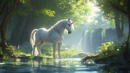 Animated influencer unicorn leading a fantasy adventure tour through enchanted forests and magical realms