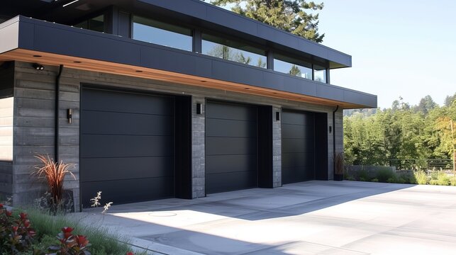 Modern garage entrance with sectional doors