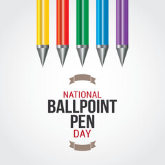 National Ballpoint Pen Day Vector Illustration. Suitable for Greeting Card, Poster and Banner. Discover its interesting journey from invention to everyday tool. flat style design