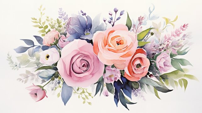 Celebrate With Artistry Watercolor Floral Bouquet Hand-painted Watercolor Florals Elegant Watercolor Floral Illustration Whimsical Watercolor Bouquet Perfect For Weddings, generative ai