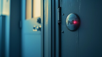 "Pull" sign on the door of an apartment building.