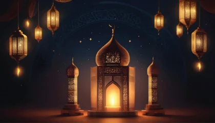 Foto op Canvas lantern in the mosque, eid mubarak greeting cards © David Angkawijaya
