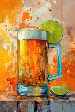 Cold Beer Marketing Artwork, Alcohol Beverage Street Mural Art, Food Culinary Commercial Painting Backdrop