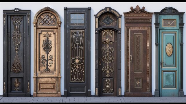 Set of models of entrance metal doors (isolated)