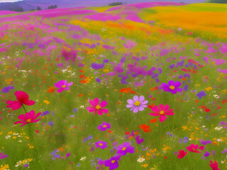 Fototapeta na wymiar field of poppies and flowers