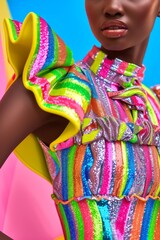 Obraz premium Elegant woman partially visible showcasing a high-fashion sequin dress with bold colors