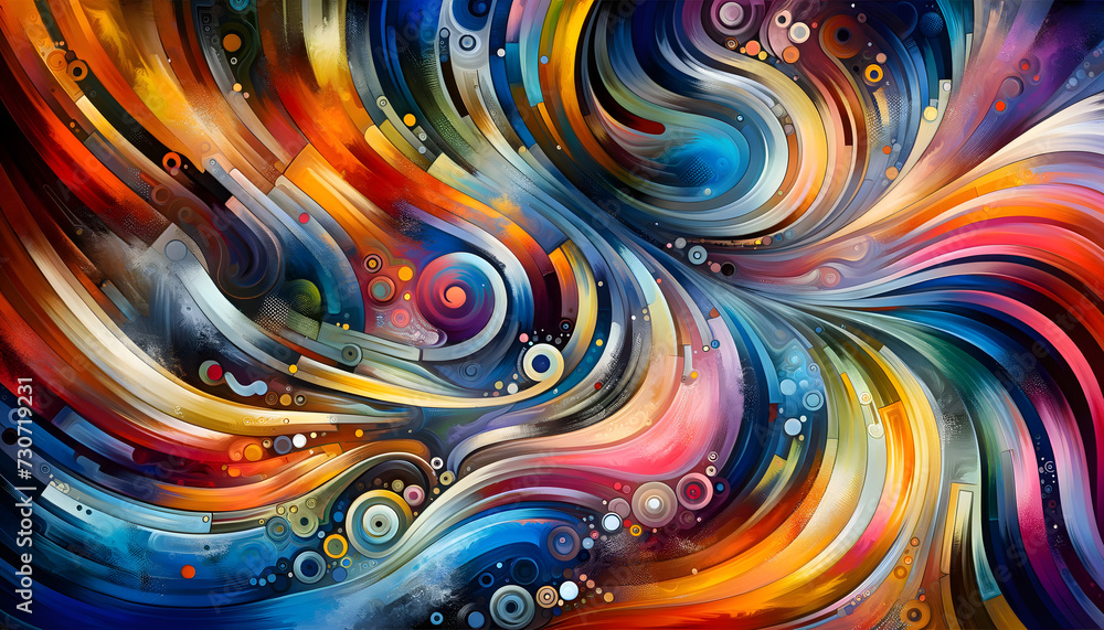 Poster the abstract background featuring a blend of vibrant colors and dynamic shapes, designed to create a