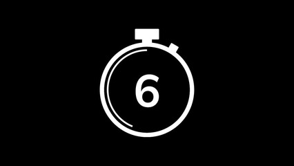 10 second countdown timer animation from 10 to 0 seconds. Modern white and black stopwatch countdown timer on black background and white background