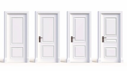Vector Realistic Different Opened and Closed White Wooden Door Icon Set Closeup Isolated on White Background. Elements of Architecture. Design template of Classic Home Door for Graphics.  